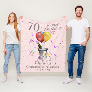 Cobertor De Velo 70 Aniversário Champanhe Cor-de-Rosa
