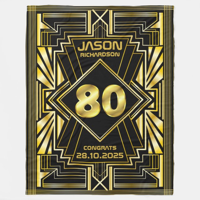 Cobertor De Velo 80 Birthday Art Deco Dourado Excelente Negro Gatsb (Frente)