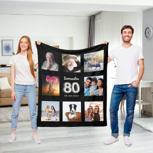 Cobertor De Velo 80 de aniversário do nome da colagem de fotos pre