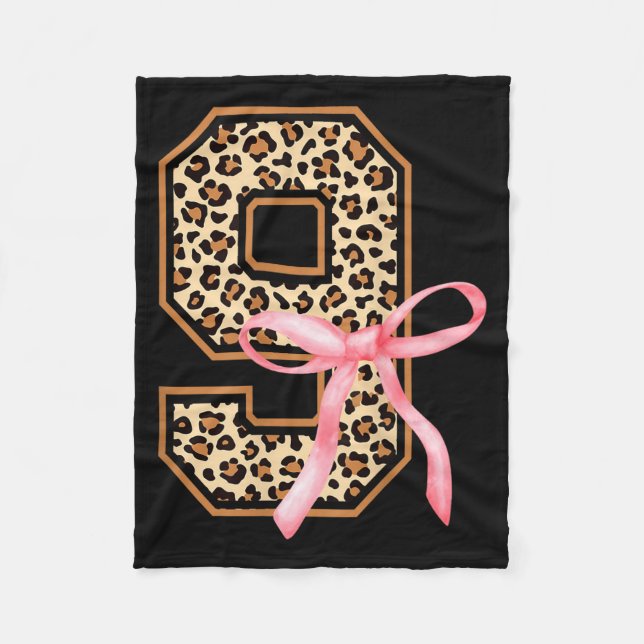 Cobertor De Velo 9th Birthday Girl Nk Coquette Bow Leopard 9 Year O (Frente)