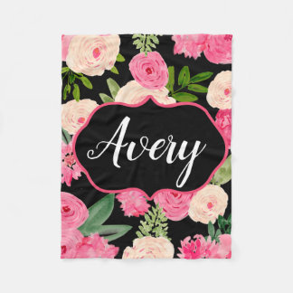 Cobertor De Velo A aguarela preta personalizada floresce a