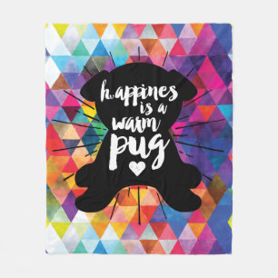 Cobertor De Velo A felicidade é um Pug morno em pirâmides colorid