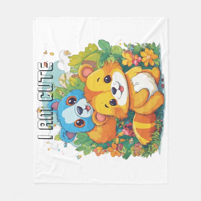 Cobertor De Velo A ilustração de desenho animado de animais bonitos (Frente)