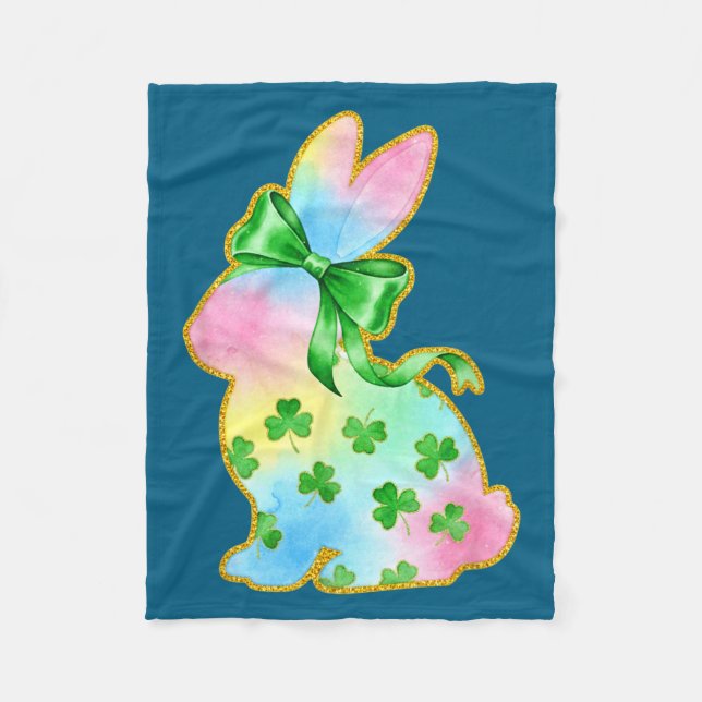 Cobertor De Velo A Rainbow Rabbit With Green Bow And Shamrock St Pa (Frente)
