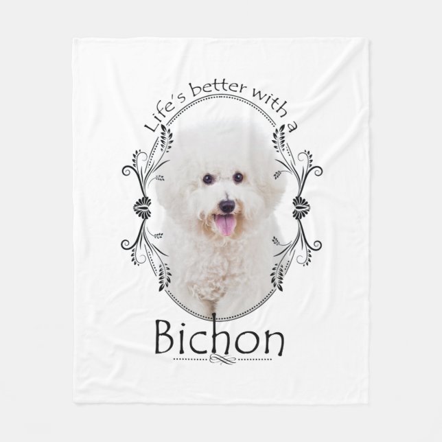 Cobertor De Velo A vida é melhor Bichon Fleece Blanket (Frente)