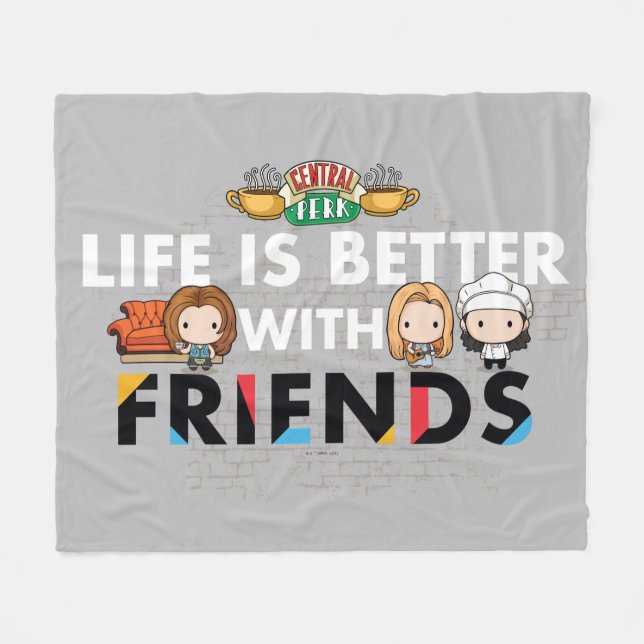 Cobertor De Velo A Vida é Melhor com AMIGOS™ Arte Chibi (Frente (Horizontal))