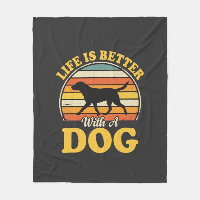 Cobertor De Velo A Vida É Melhor Com Um Cachorro Retro (Frente)