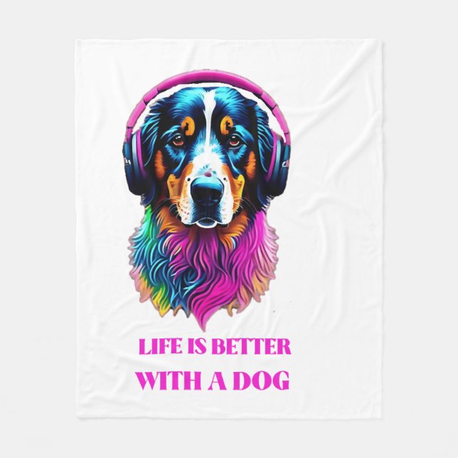 Cobertor De Velo A vida é melhor com um cão (Frente)