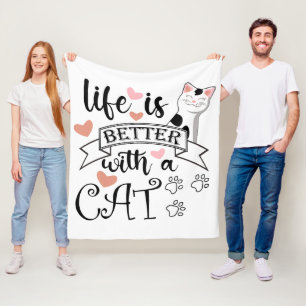 Cobertor De Velo A vida é melhor com um slogan de citação do Cat