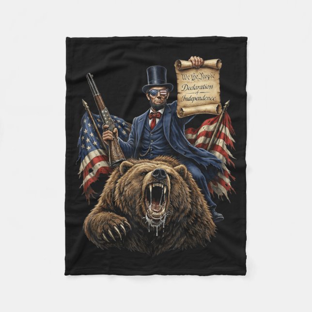 Cobertor De Velo Abe Lincoln Urso Cavalgando Com Declaração Engraça (Frente)
