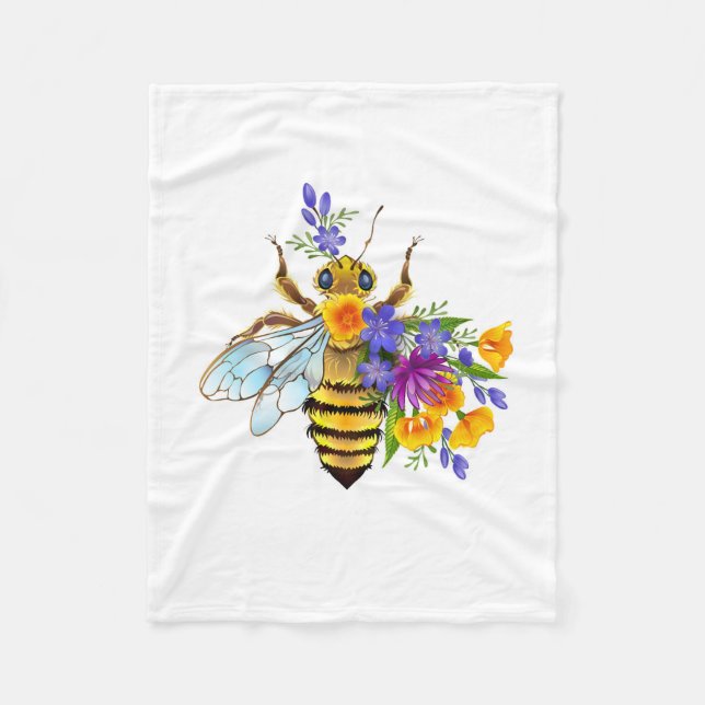 Cobertor De Velo Abeja flor com plantas silvestres (Frente)