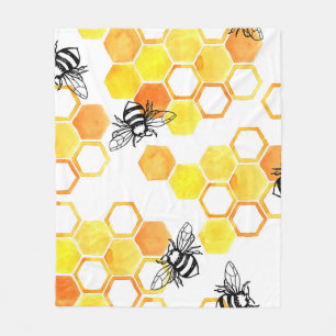 Cobertor De Velo Abelhas de Mel: Padrão Amarelo de Aquarela