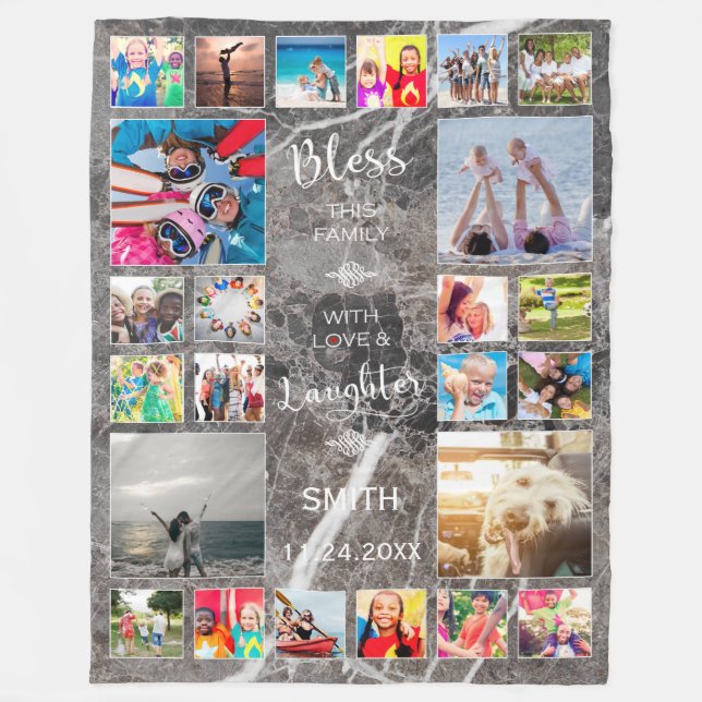 Cobertor De Velo Abençoe esta família com amor 24 Colagem de Fotos (Frente)