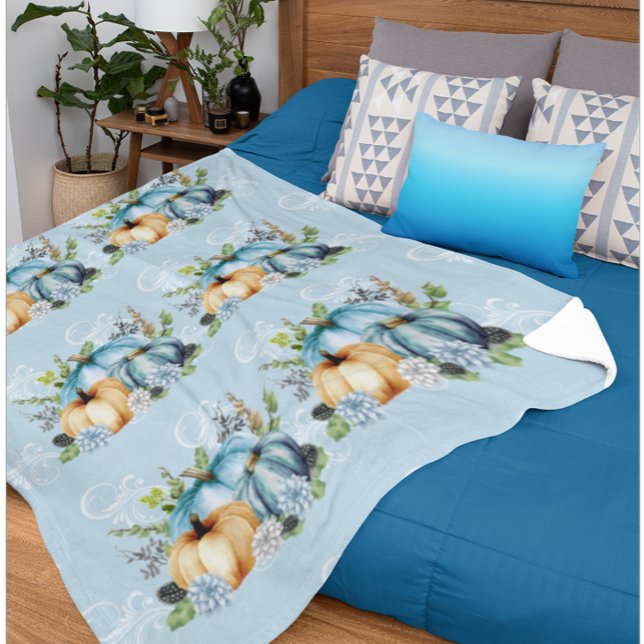 Cobertor De Velo Abóbora Azul Aquarela Outono (Criador carregado)