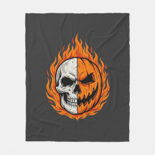 Cobertor De Velo Abóbora de Caveira Flamejante de Halloween com Des