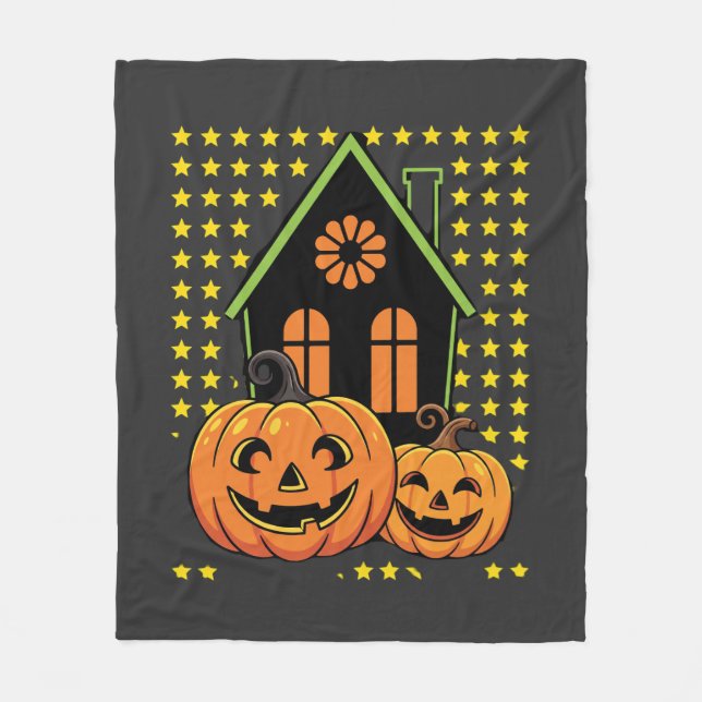 Cobertor De Velo Abóbora de Halloween Casa Assombrada Estrela Fofa (Frente)