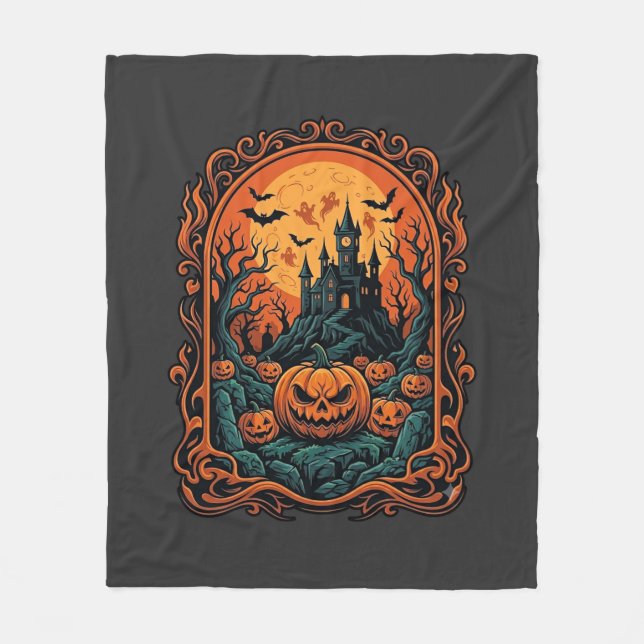 Cobertor De Velo Abóbora de Halloween Casa Assombrada Lua Cheia Mor (Frente)
