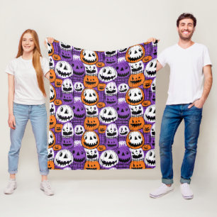 Cobertor De Velo Abóbora de Halloween - Roxo, Laranja, Branco