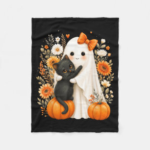 Cobertor De Velo Abóbora Floral Fantasma Gato Preto Halloween Fofo