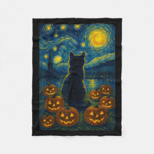 Cobertor De Velo Abóbora Gato Preto Halloween Van Gogh Noite Estrel