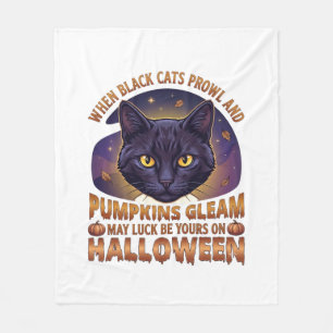 Cobertor De Velo Abóboras Brilham Gato Preto do Halloween Folhas Ca