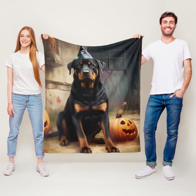 Cobertor De Velo Abóboras de Halloween Assustadoras Rottweiler (In Situ)