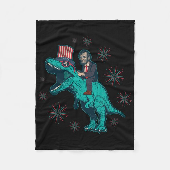 Cobertor De Velo Abraham Lincoln T Rex Dinosaur 4 De Julho América (Frente)