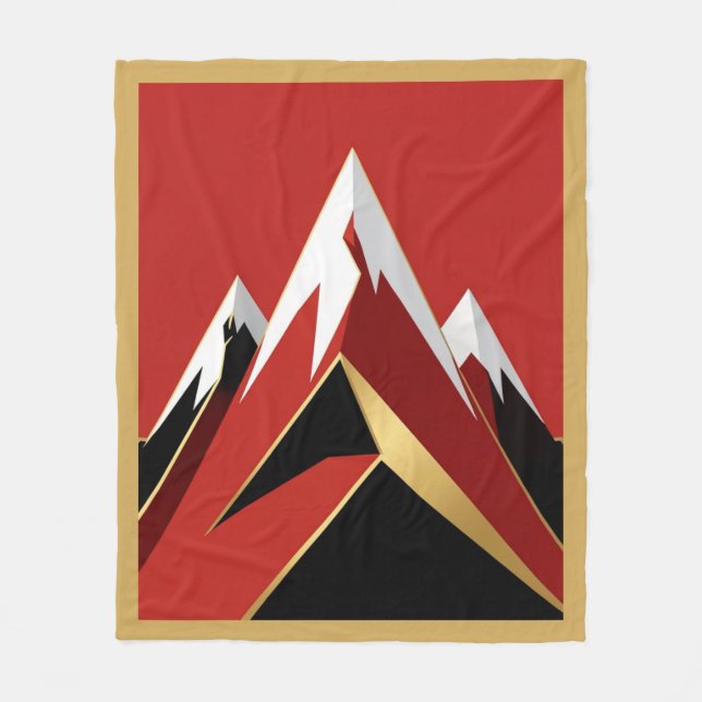 Cobertor De Velo Abstract Mountain Range Red Black Gold (Frente)