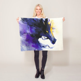 Cobertor De Velo Abstract Watercolor Black Horse Portrait