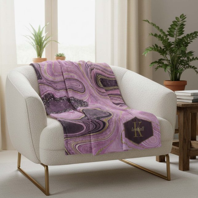 Cobertor De Velo Abstrato Agate Monograma Mauve ID827 (Criador carregado)