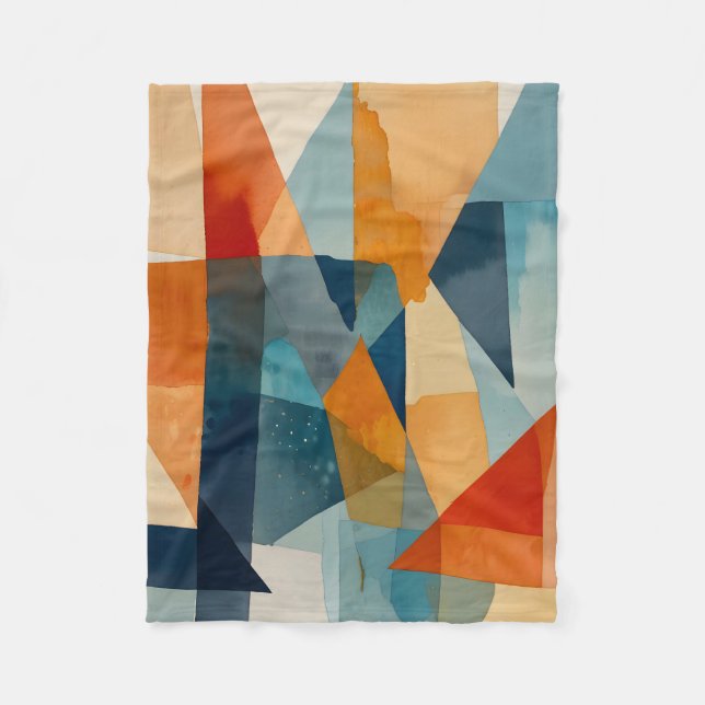Cobertor De Velo Abstrato Ângulos de Azul e Laranja (Frente)