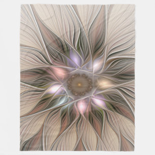 Cobertor De Velo Abstrato Beige Brown Floral Fractal de Flor Joyful
