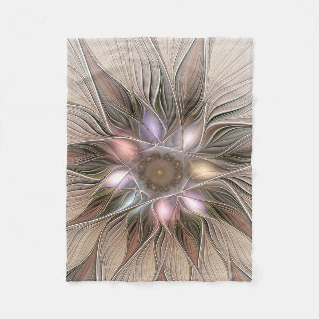 Cobertor De Velo Abstrato Beige Brown Floral Fractal de Flor Joyful (Frente)
