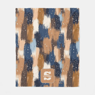 Cobertor De Velo Abstrato Brushstrokes em Azul, Branco e Marrom (2)