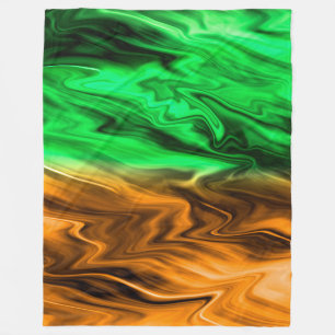 Cobertor De Velo Abstrato com manchas indefinidas em verde laranja