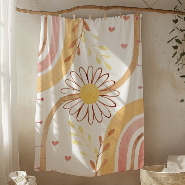 Cobertor De Velo Abstrato de Aquarela Flor Botânico e Arco-Íris (In situ)