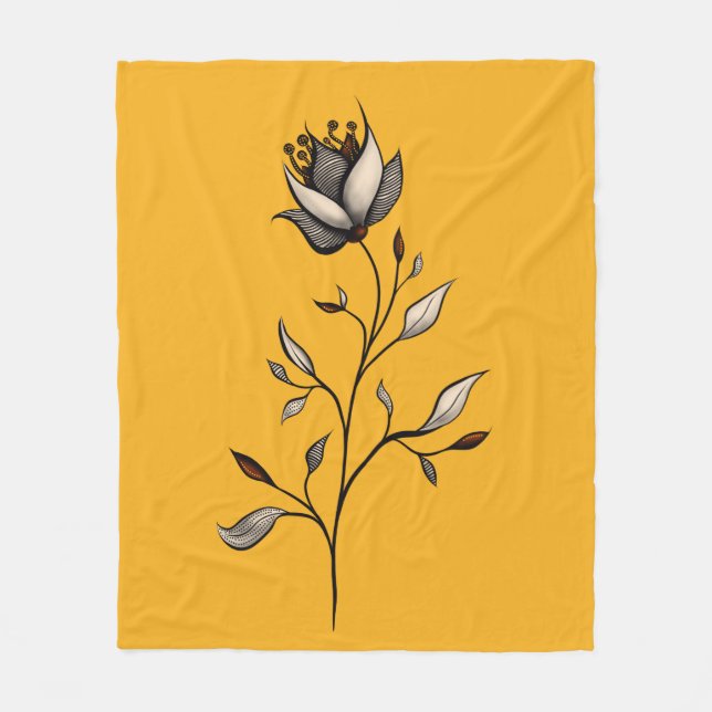 Cobertor De Velo Abstrato Elegante de Flor Amarelo (Frente)