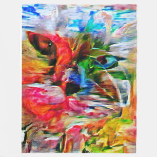 Cobertor De Velo Abstrato Expressionista Colorida Cat Art Impressão