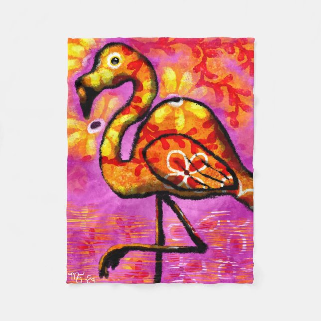 Cobertor De Velo Abstrato Flamingo Floral Amarelo (Frente)