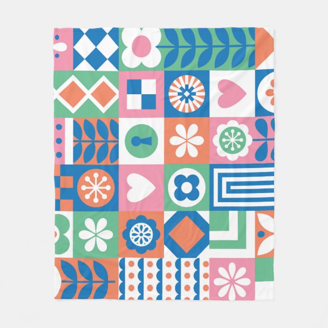 Cobertor De Velo Abstrato Floral: Scandinávia Folk Design. (Frente)