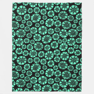 Cobertor De Velo Abstrato Flores 031023 - Turquesa em preto