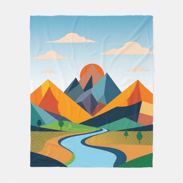 Cobertor De Velo Abstrato Geométrico Paisagem (Frente)