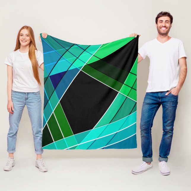 Cobertor De Velo Abstrato, geométrico, verde, azul, preto (In Situ)
