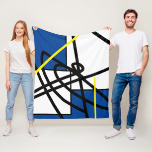 Cobertor De Velo Abstrato Minimalismo Linha Preto Azul Amarelo Amar