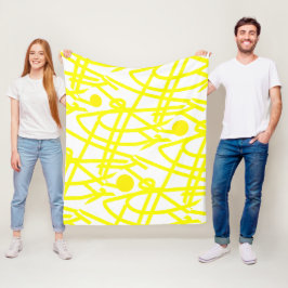 Cobertor De Velo Abstrato Minimalismo Linhas Amarelas Branco em Bra