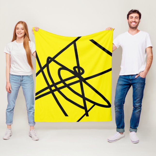 Cobertor De Velo Abstrato Minimalismo Linhas Amarelo Preto (In Situ)