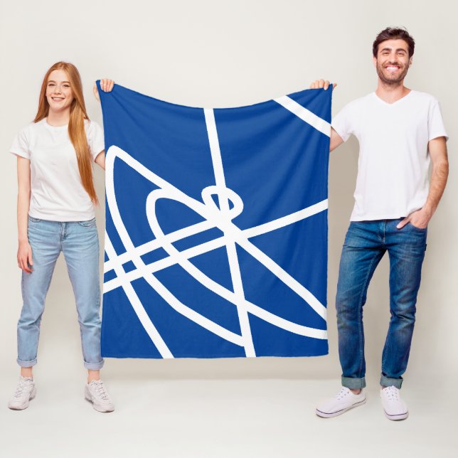 Cobertor De Velo Abstrato Minimalismo Linhas Brancas Azul (In Situ)