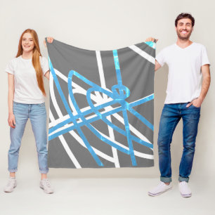 Cobertor De Velo Abstrato Minimalismo Turquoise White Lines