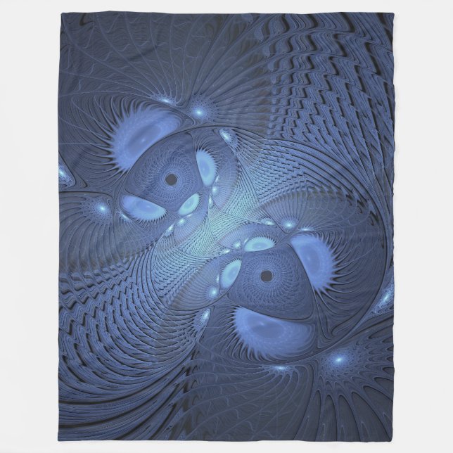 Cobertor De Velo Abstrato moderno Trendy Dusk Blue Fractal Art (Frente)