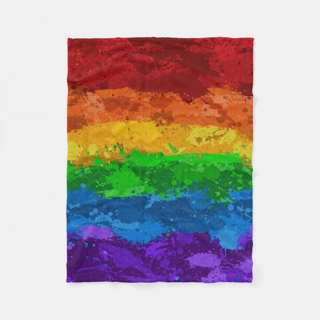 Cobertor De Velo Abstrato Paint Splatter LGBTQ Primo Rainbow (Frente)